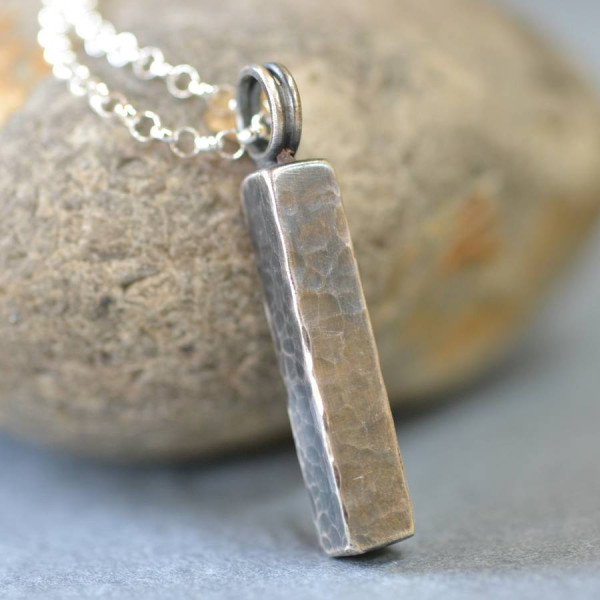 Handmade Blacksmiths Silver Hammered Block Necklace - The Name Jewellery™