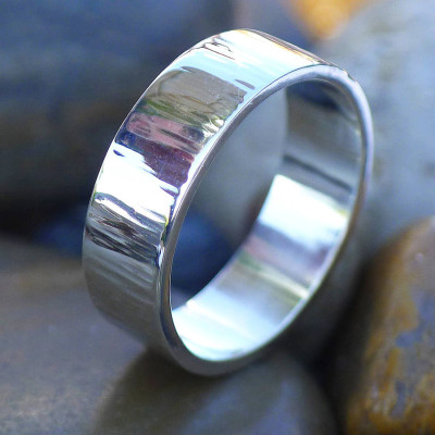 Hammered Silver Ring With Tree Bark Finish - The Name Jewellery™
