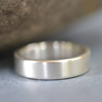 Handmade Satin Silver Rectangular Wedding Ring - The Name Jewellery™