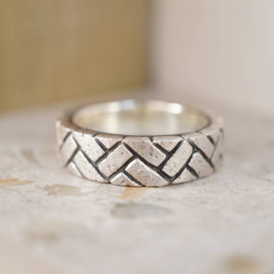 Herringbone Brick Silver Ring - The Name Jewellery™