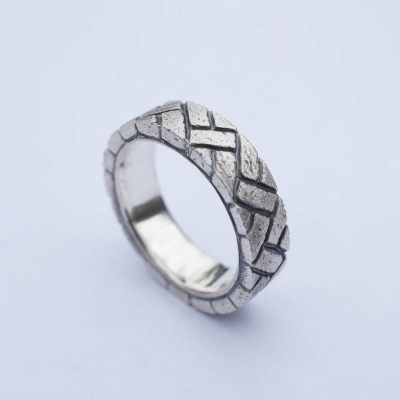 Herringbone Brick Silver Ring - The Name Jewellery™