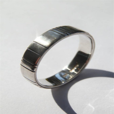 Mens Silver Barcode Oxidized Ring - The Name Jewellery™