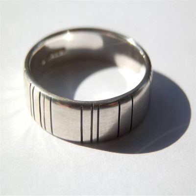 Mens Silver Barcode Oxidized Ring - The Name Jewellery™