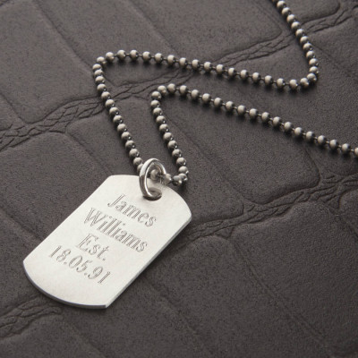 Personalised Brushed Sterling Silver Dog Tag Necklace - The Name Jewellery™