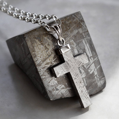 Meteorite And Silver Cross Necklace - The Name Jewellery™