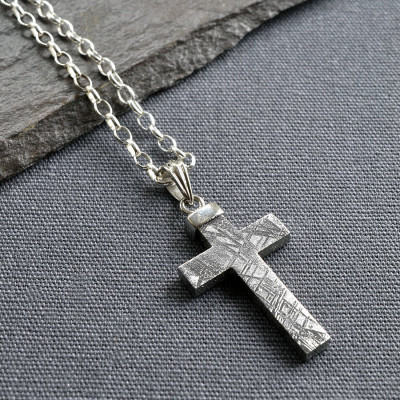 Meteorite And Silver Cross Necklace - The Name Jewellery™