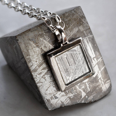 Meteorite And Silver Square Necklace - The Name Jewellery™