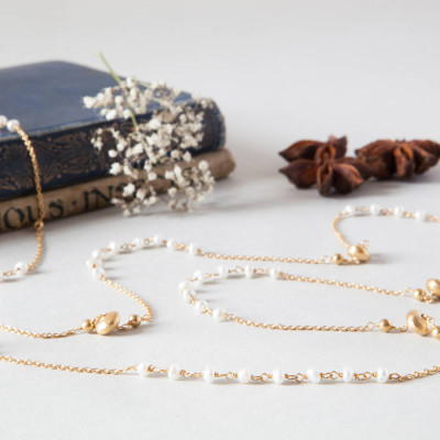 Pearls And Gold Beads Long Layering Chain Necklace - The Name Jewellery™