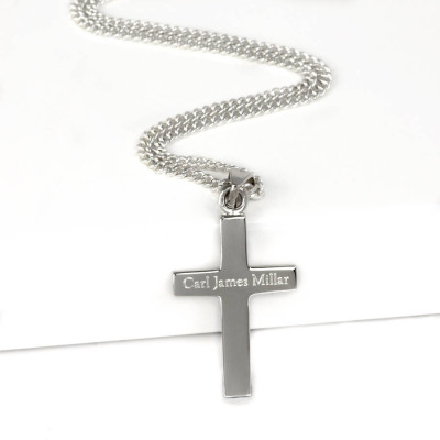 Personalised Mens Silver Cross Pendant - The Name Jewellery™