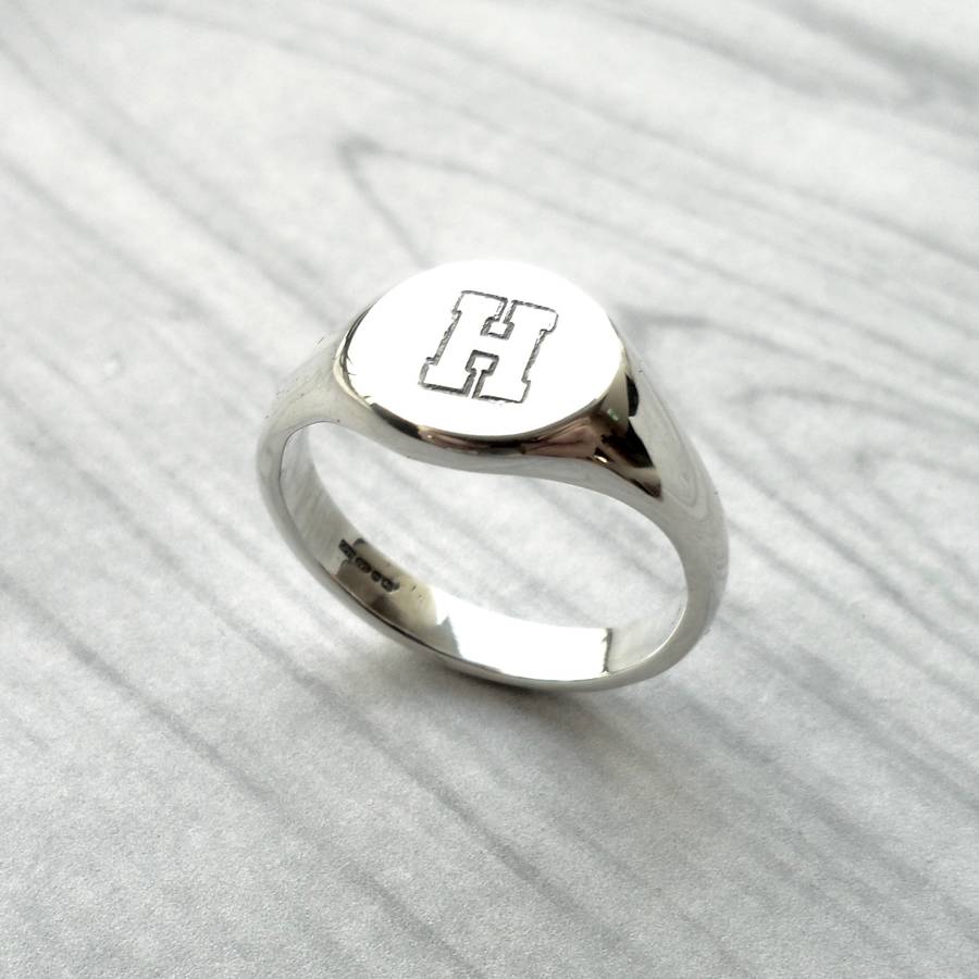 Personalised Round Initial Silver Ring