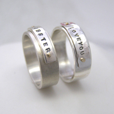Personalised Silver And Gold Rivet Rings - The Name Jewellery™