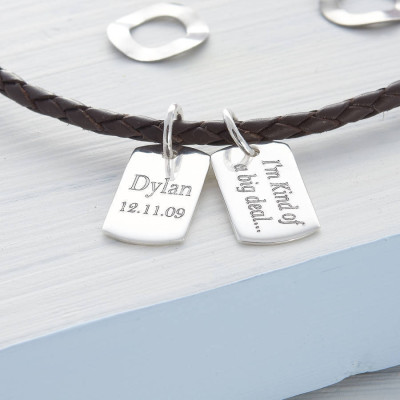 Personalised Silver Mini Dog Tag Leather Necklace - The Name Jewellery™