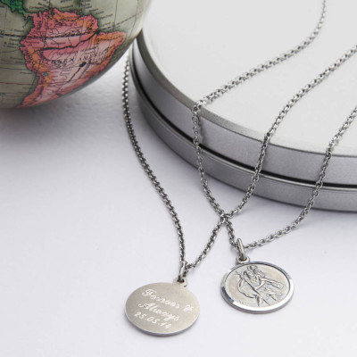 Personalised Silver St Christpher Medal Necklace - The Name Jewellery™