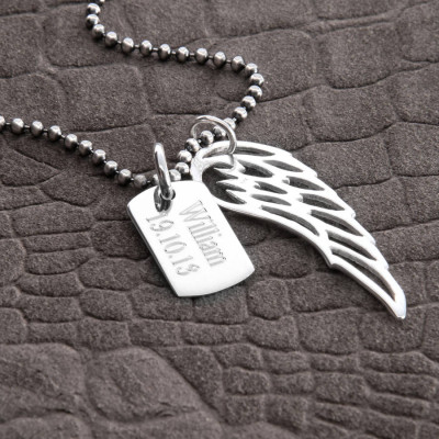 Personalised Sterling Silver Wing And Dogtag Pendant - The Name Jewellery™
