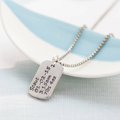 Personalised Dog Tag Necklace With Baby Birth Info - The Name Jewellery™