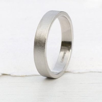 18ct White Gold Wedding Ring With Spun Silk Finish - The Name Jewellery™