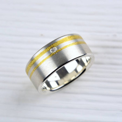 Silver And Finegold Diamond Ring - The Name Jewellery™