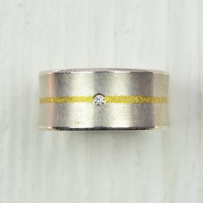 Silver And Fused Gold Diamond Ring - The Name Jewellery™