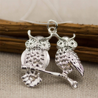 Silver Perched Owls Pendant - The Name Jewellery™