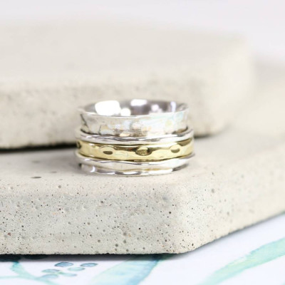 Sterling Silver And Gold Hammered Effect Spinning Ring - The Name Jewellery™