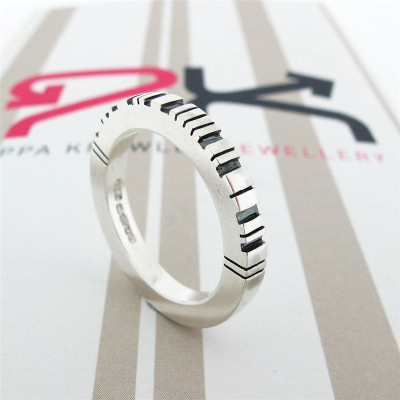 Thick Square Silver Barcode Ring - The Name Jewellery™