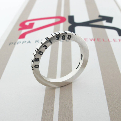 Thin Square Silver Barcode Ring - The Name Jewellery™