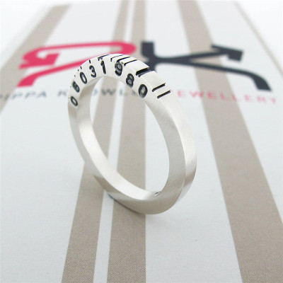 Thin Square Silver Barcode Ring - The Name Jewellery™