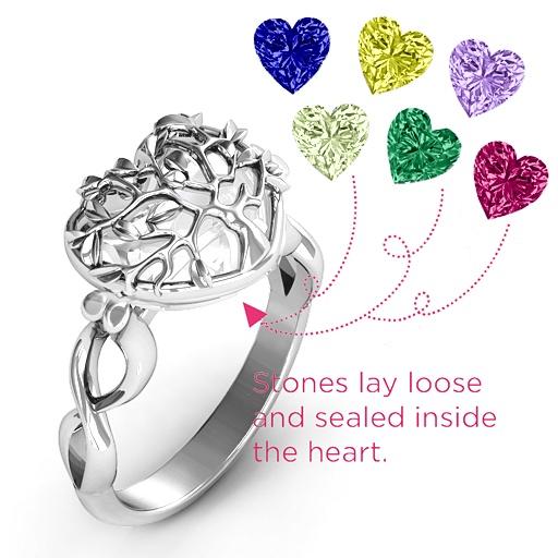 Family Tree Caged Hearts Ring with Infinity Band - The Name Jewellery™