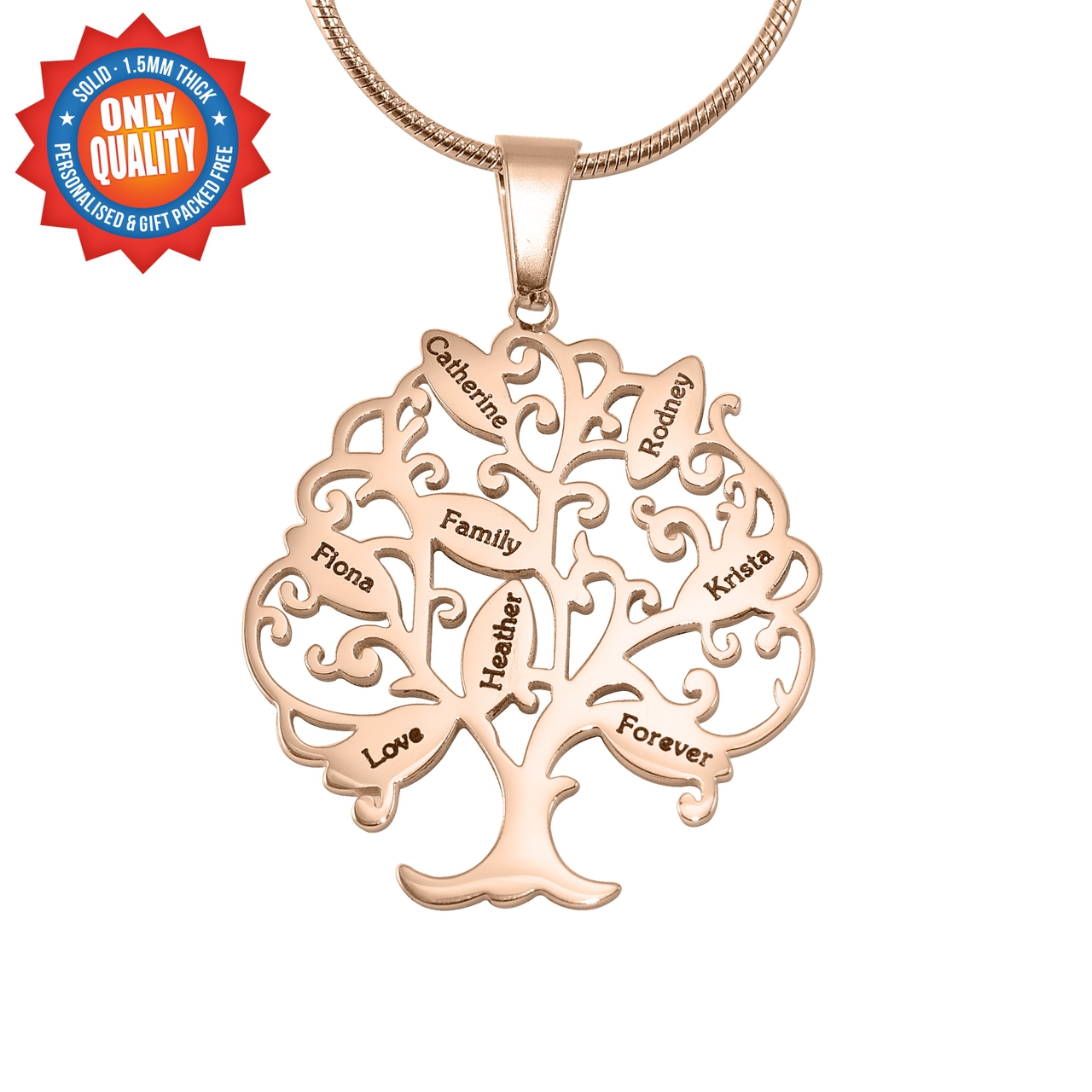 Personalised Tree of My Life Necklace 10 - 18ct Rose Gold Plated - The Name Jewellery™