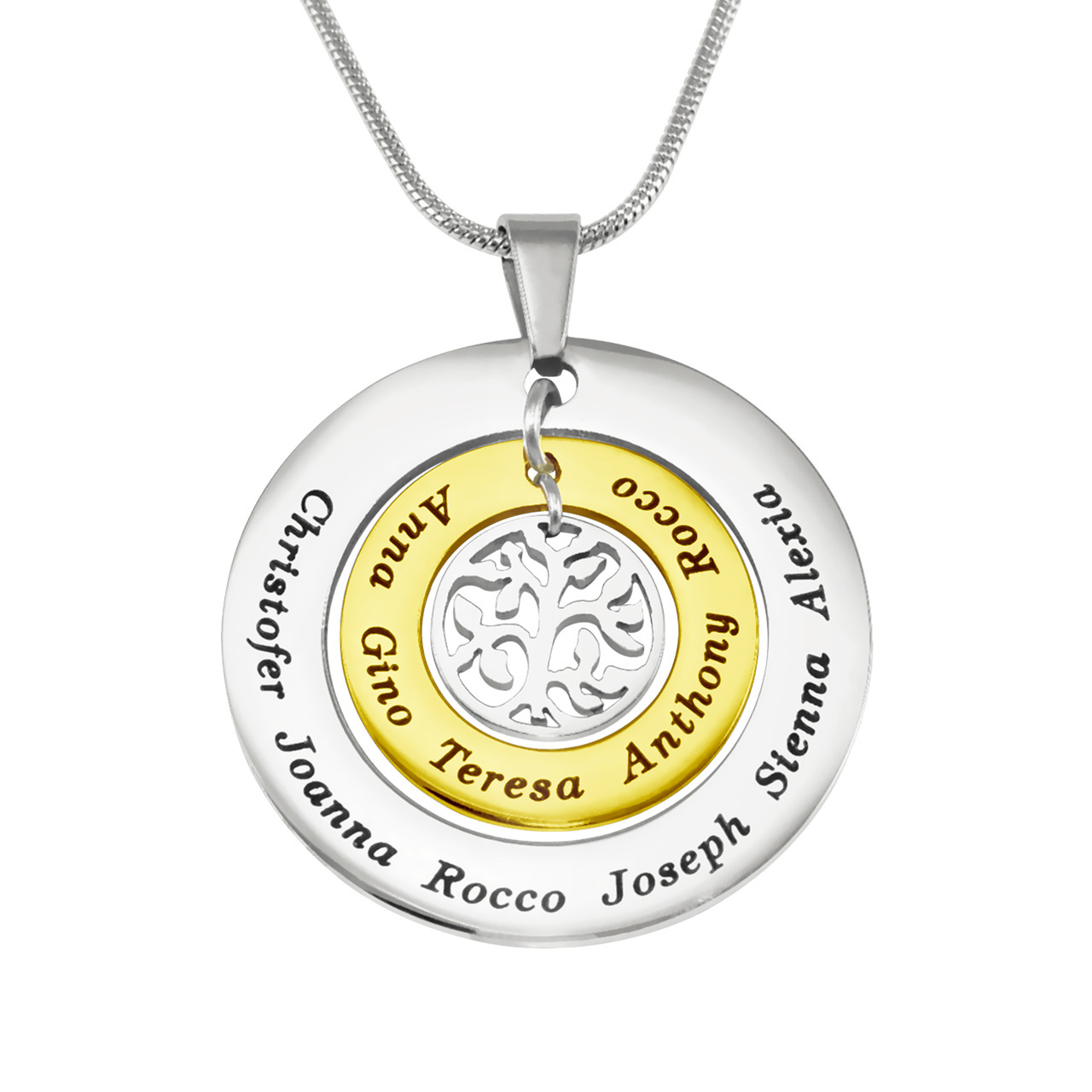 Personalised Circles of Love Necklace Tree - TWO TONE - Gold  Silver - The Name Jewellery™