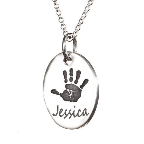 925 Sterling Silver Hand / Footprint Medium Tear-drop Pendant - The Name Jewellery™