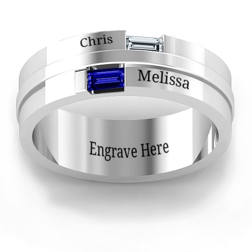 Sterling Silver Baguette Men's Ring - The Name Jewellery™