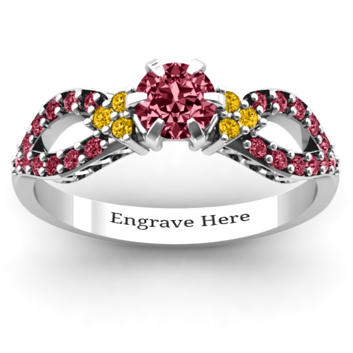 Sterling Silver Fancy Split Shank Solitaire Accent Ring - The Name Jewellery™