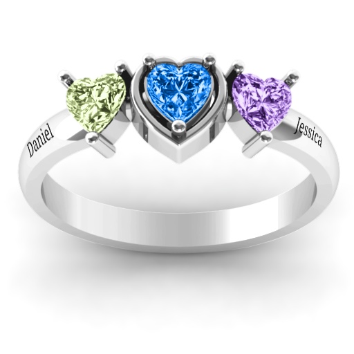 Sterling Silver Heart Stone with Twin Heart Accents Ring - The Name Jewellery™
