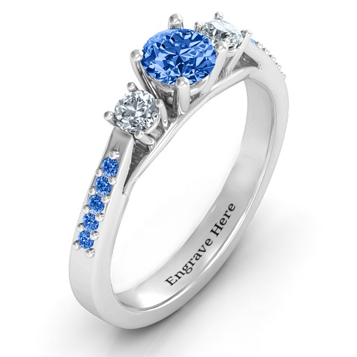 Sterling Silver Three Stone Eternity Ring with Twin Accent Rows - The Name Jewellery™