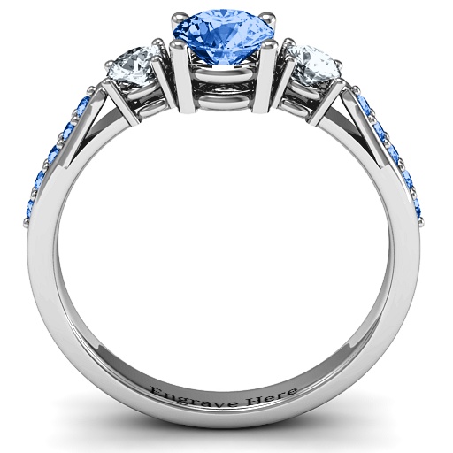 Sterling Silver Three Stone Eternity Ring with Twin Accent Rows - The Name Jewellery™