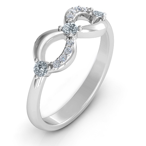Sterling Silver Three Stone Infinity Ring with Accents - The Name Jewellery™