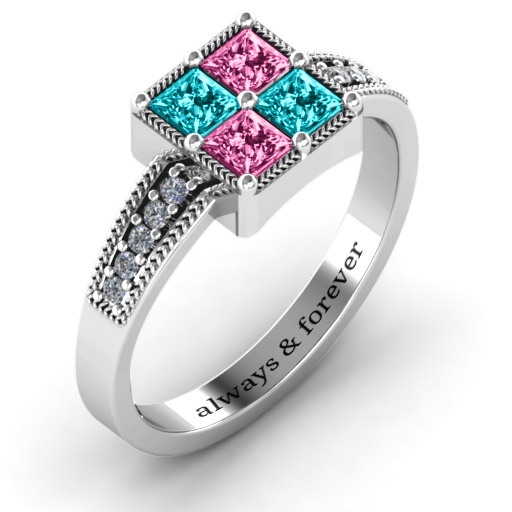 Vintage Princess Cut Ring with Shoulder Accents - The Name Jewellery™