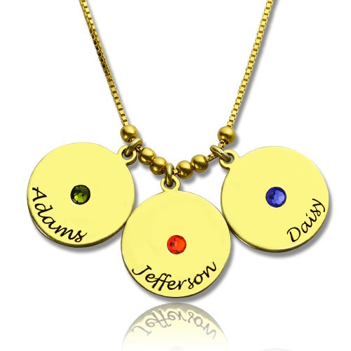 Mother's Disc and Birthstone Charm Necklace 18ct Gold Plated - The Name Jewellery™