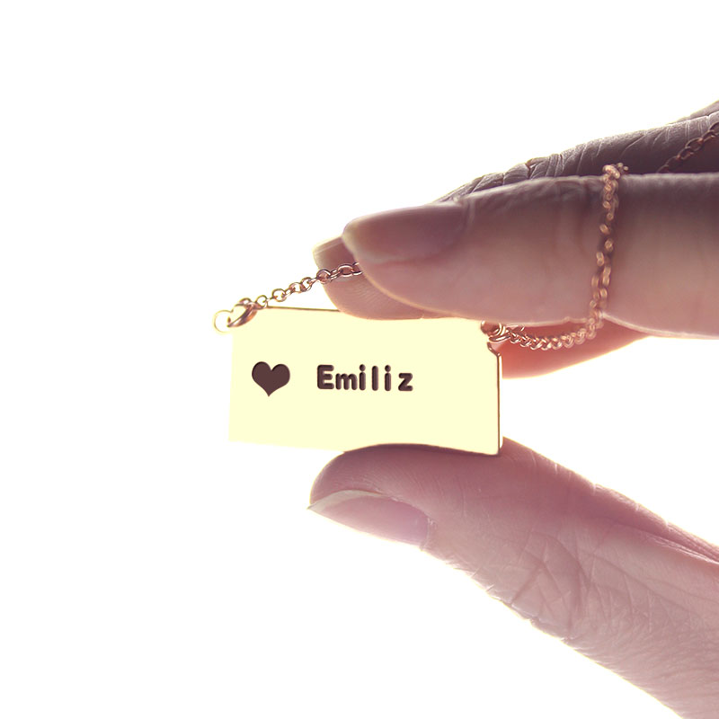 Custom Kansas State Shaped Necklaces With Heart  Name Rose Gold - The Name Jewellery™