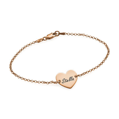 18ct Rose Gold Plated Engraved Heart Couples Bracelet/Anklet - The Name Jewellery™