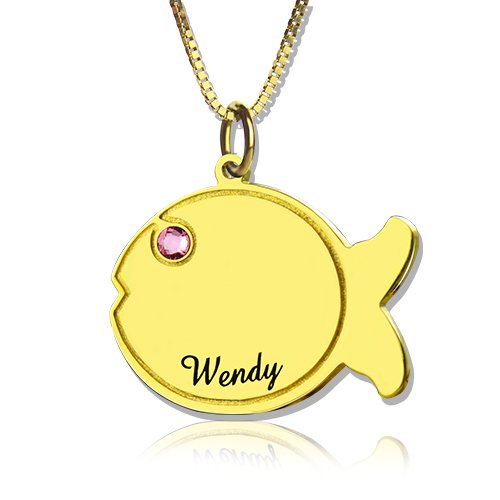 Kids Fish Name Necklace 18ct Gold Plated - The Name Jewellery™