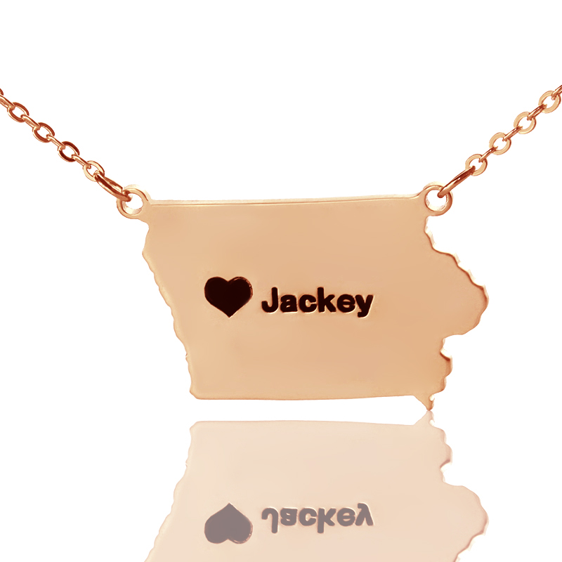 Iowa State USA Map Necklace With Heart  Name Rose Gold - The Name Jewellery™
