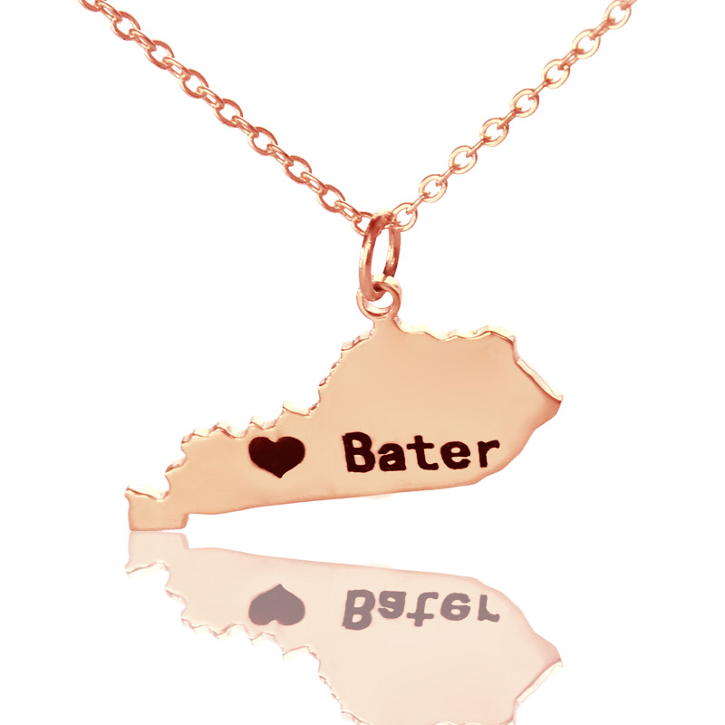 Custom Kentucky State Shaped Necklaces With Heart  Name Rose Gold - The Name Jewellery™