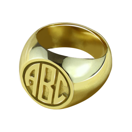 Customised Signet Ring with Block Monogram 18ct Gold Plated - The Name Jewellery™
