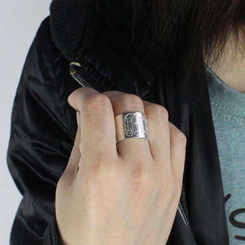 Personalised Monogram Cuff Ring Sterling Silver - The Name Jewellery™