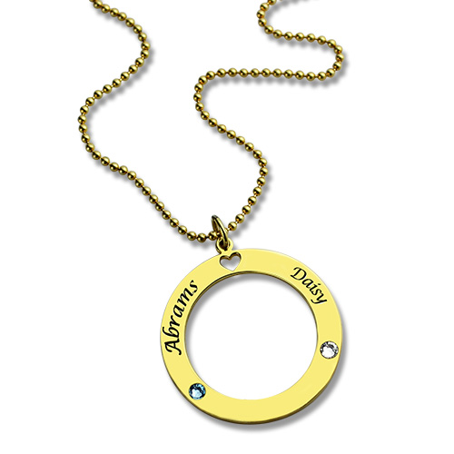 Circle of Love Name Necklace with Birthstone 18ct Gold Plated Silver - The Name Jewellery™