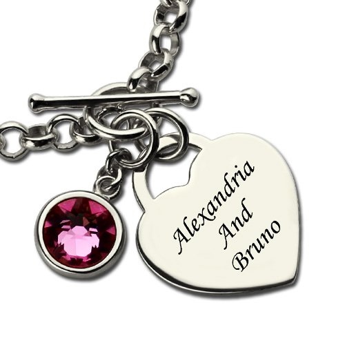 Personalised Charm Bracelet with Birthstone  Name Sterling Silver - The Name Jewellery™