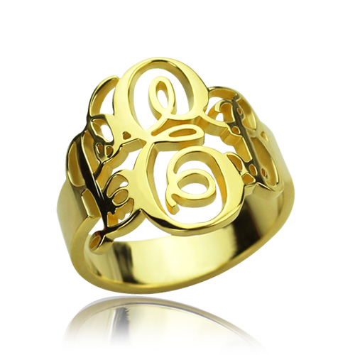 Interlocking Three Initials Monogram Ring 18ct Gold Plated - The Name Jewellery™