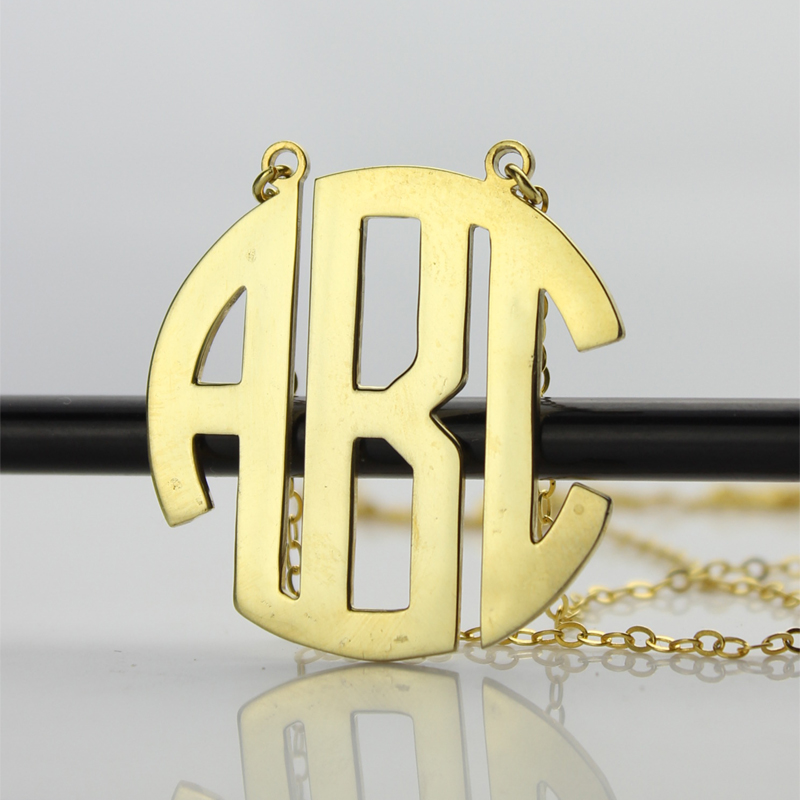 Solid Gold 18ct Initial Block Monogram Pendant Necklace - The Name Jewellery™